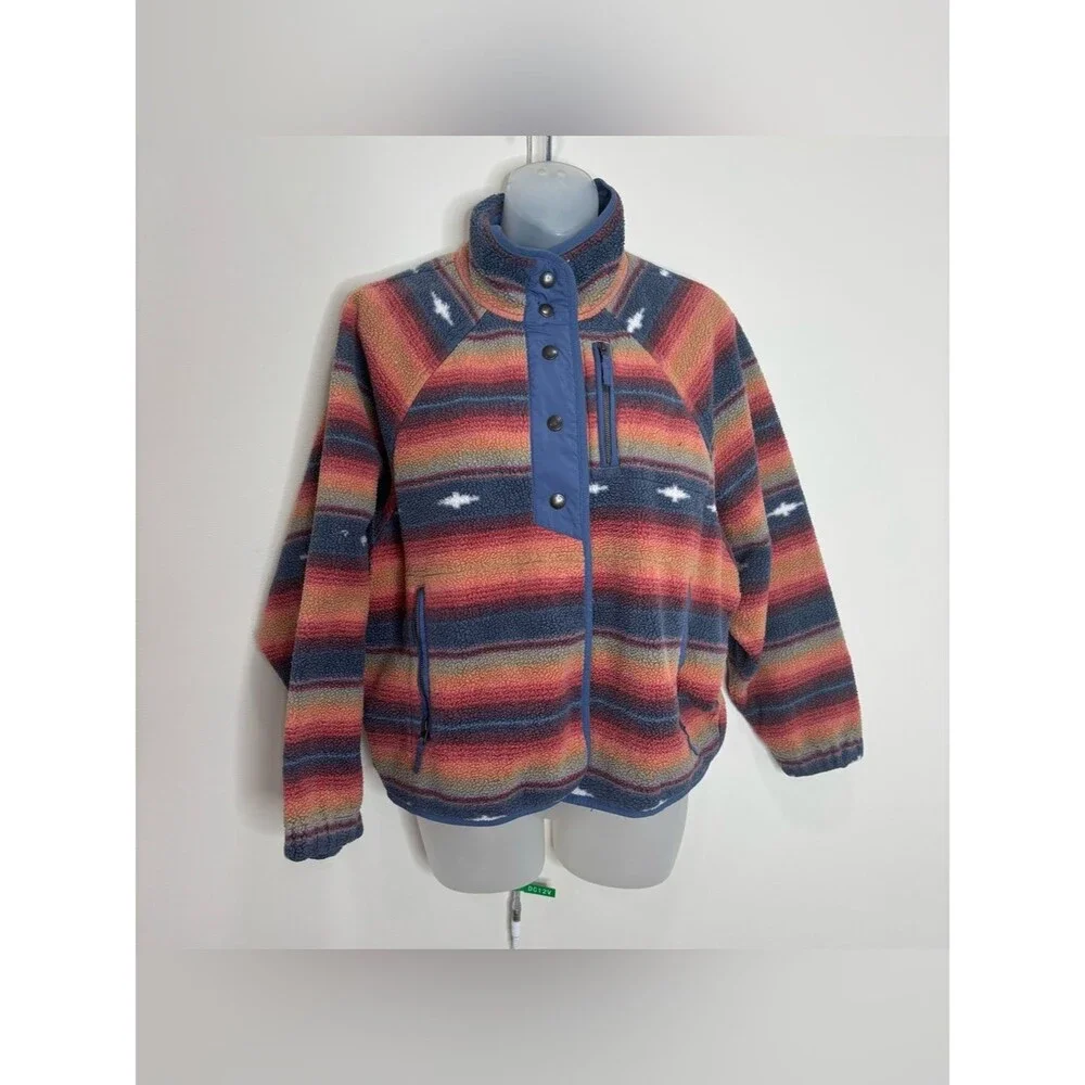 American Eagle Striped Southwestern Fleece Jacket Multicolor size XS Orange blue